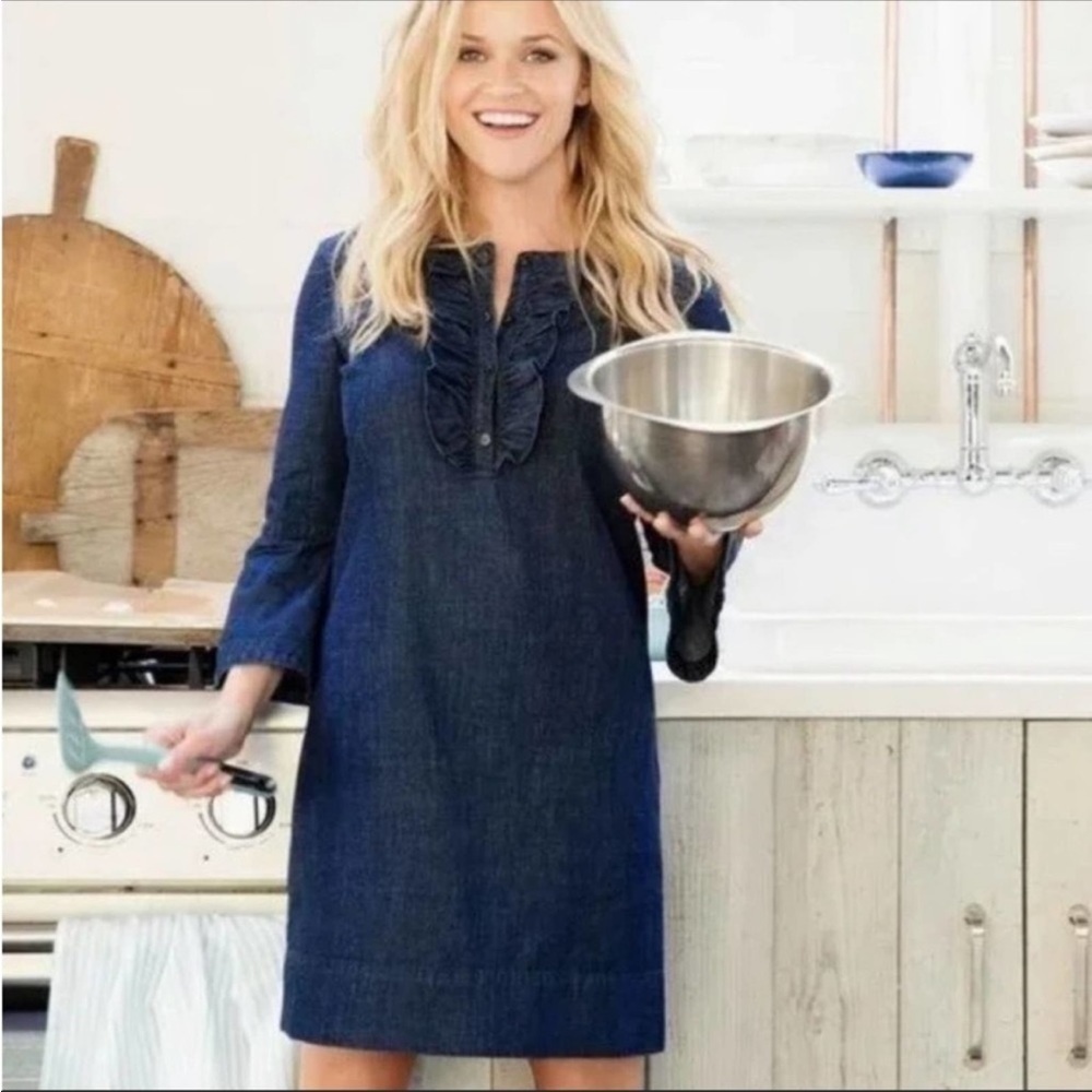 Draper James Chambray Ruffle Shift Dress